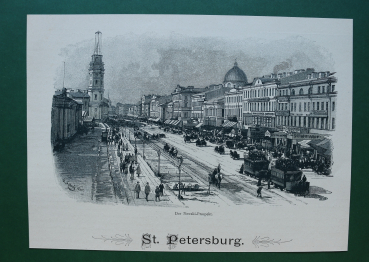 Holzschnitt O Schulz 1890-1900 Newski Prospekt St Petersburg